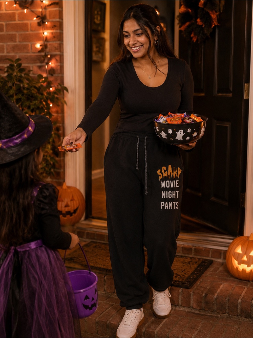 "Scary Movie Night Pants" Halloween XL (16-18) Black Jogger Pants